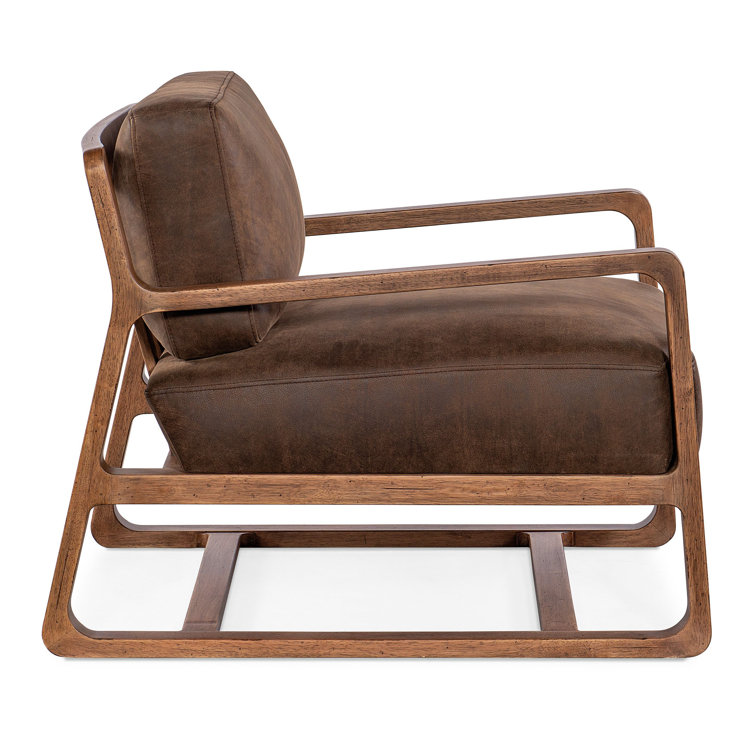 Vintage Brown Leather and Wood Handcrafted Accent Chair