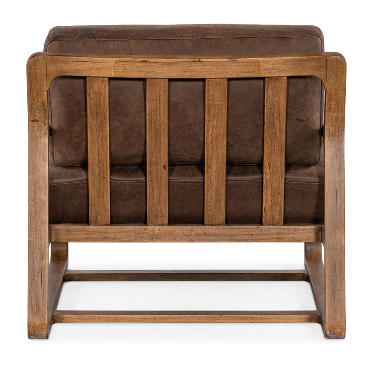Vintage Brown Leather and Wood Handcrafted Accent Chair