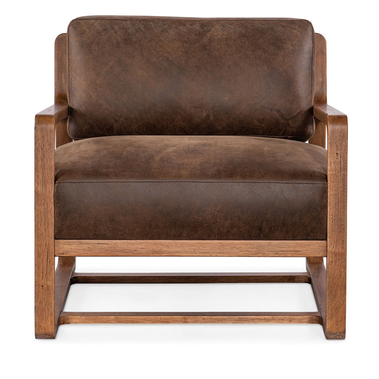 Vintage Brown Leather and Wood Handcrafted Accent Chair