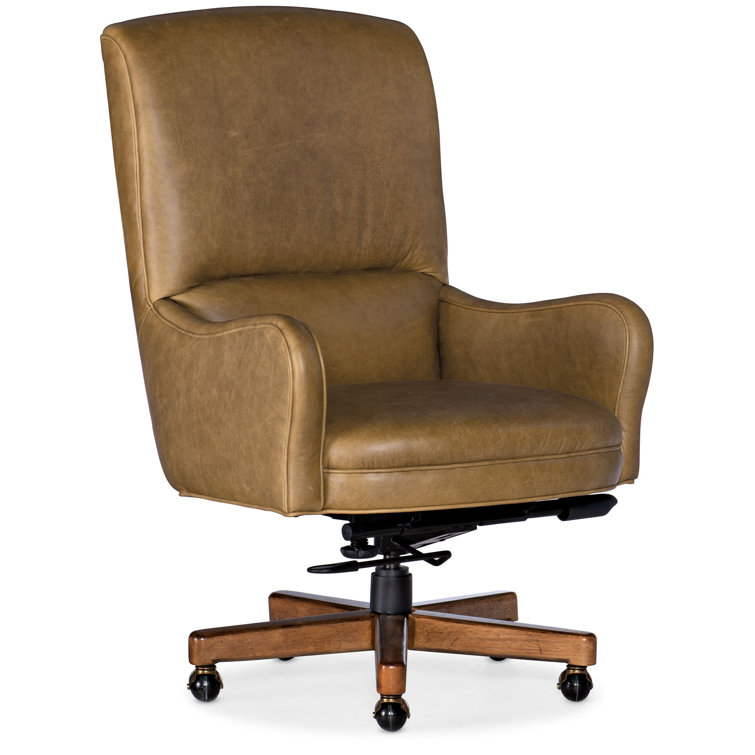 Saddlebag Coin Aniline Leather Swivel Executive Chair with Medium Wood Base