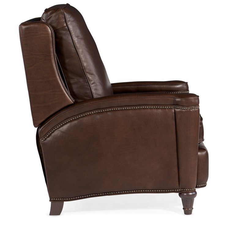 Handcrafted Beige Leather and Wood Traditional Recliner