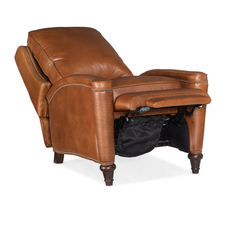 Handcrafted Beige Leather and Wood Traditional Recliner