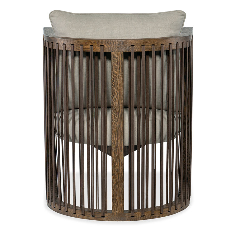 Taupe Beige Barrel Chair with Leather Strapping