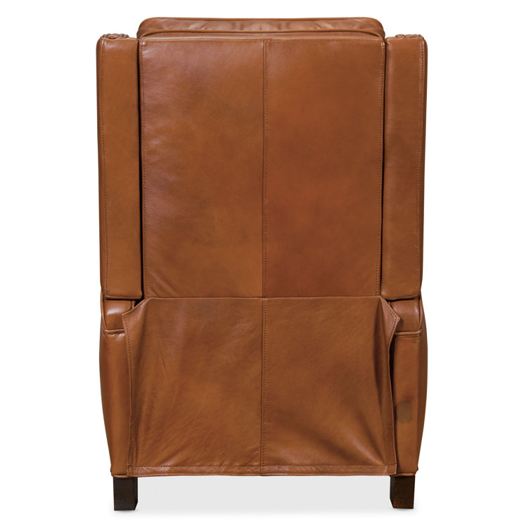 Handcrafted Beige Leather and Wood Traditional Recliner