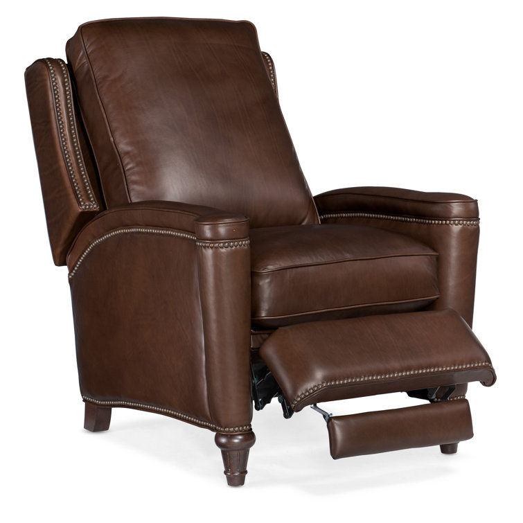 Handcrafted Beige Leather and Wood Traditional Recliner