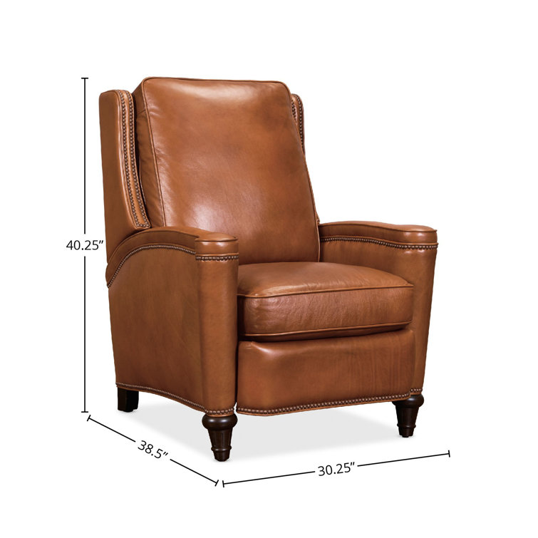 Handcrafted Beige Leather and Wood Traditional Recliner