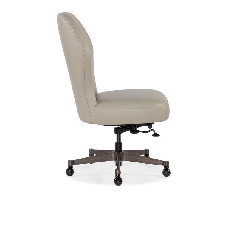 Beige Genuine Leather Swivel Task Chair with Gunmetal Base