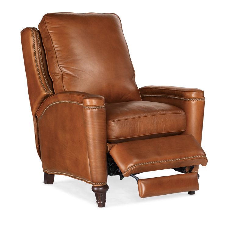 Handcrafted Beige Leather and Wood Traditional Recliner