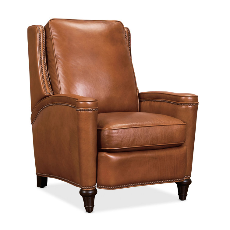 Handcrafted Beige Leather and Wood Traditional Recliner