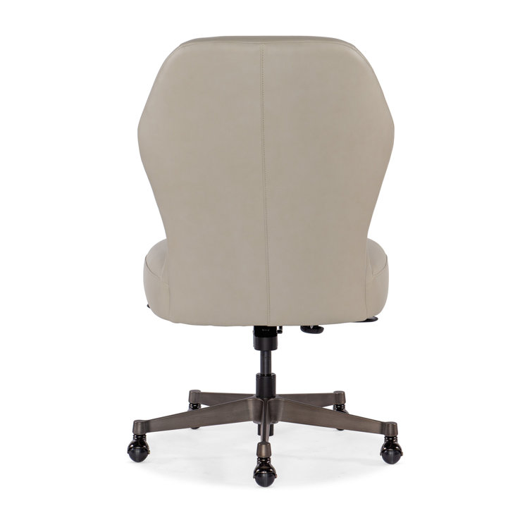 Beige Genuine Leather Swivel Task Chair with Gunmetal Base
