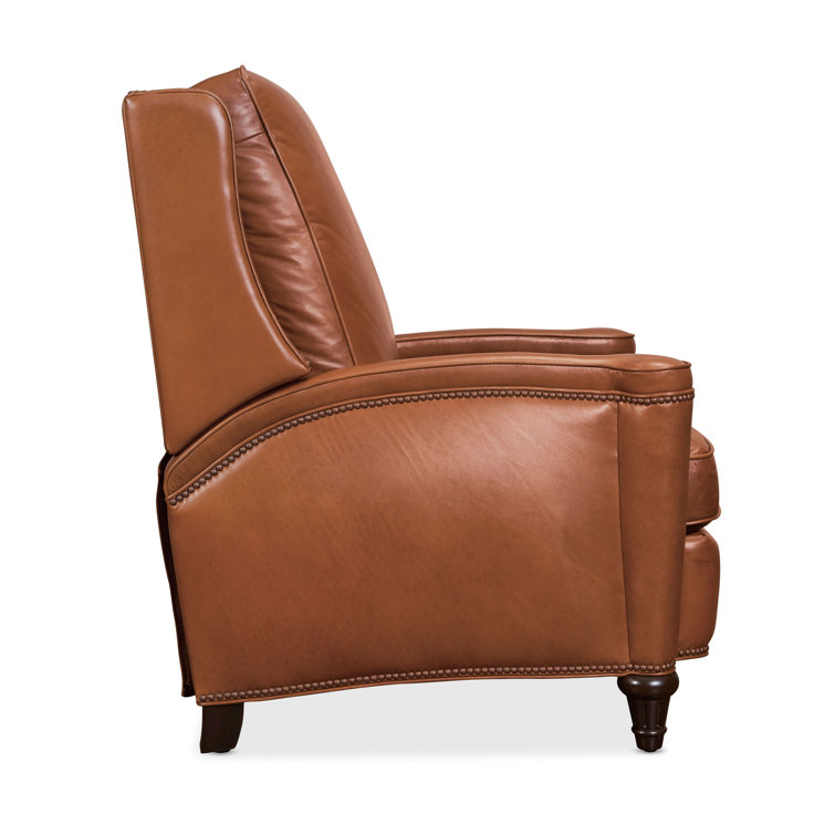 Handcrafted Beige Leather and Wood Traditional Recliner