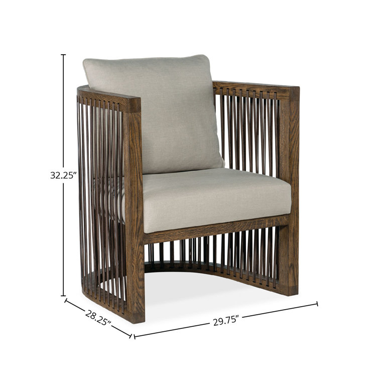 Taupe Beige Barrel Chair with Leather Strapping