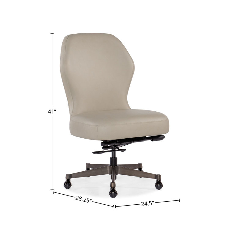 Beige Genuine Leather Swivel Task Chair with Gunmetal Base