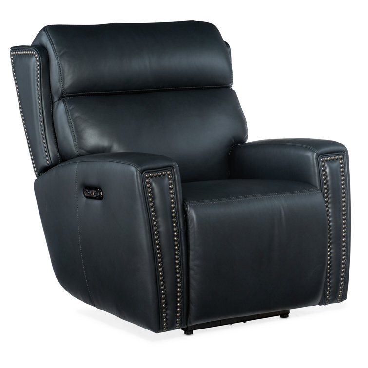 Salvo Denim Blue Handcrafted Leather Recliner with USB Port