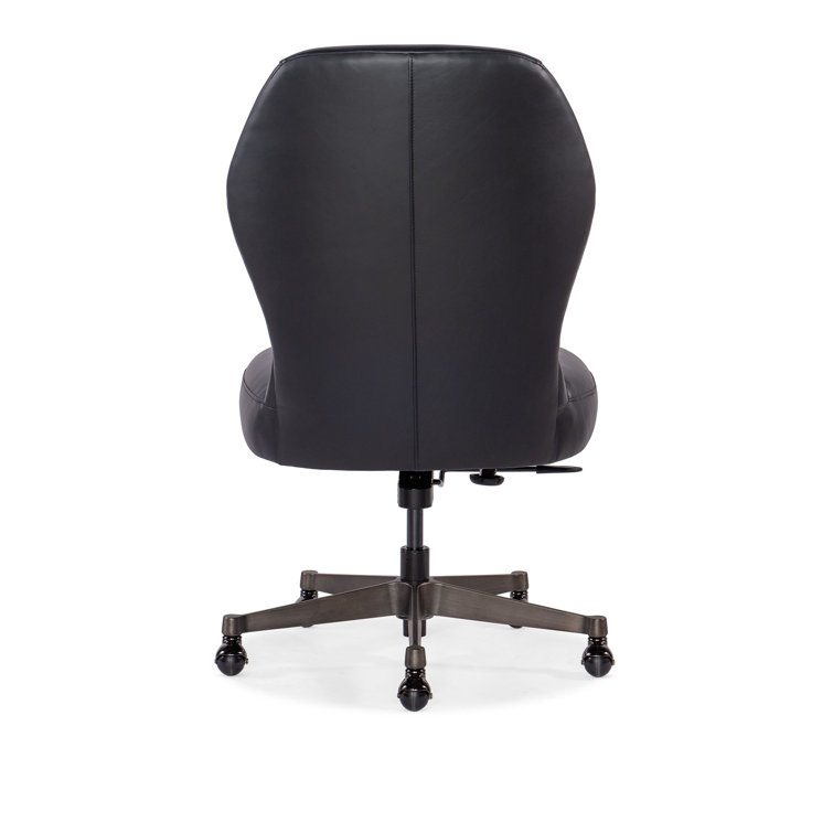 Black Leather Armless Swivel Task Chair with Gunmetal Base