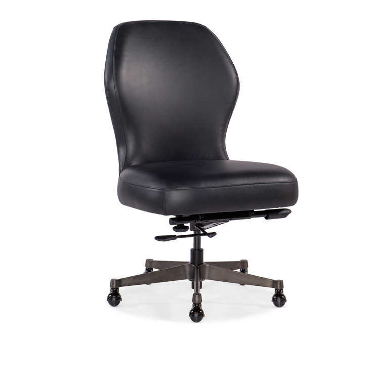 Black Leather Armless Swivel Task Chair with Gunmetal Base