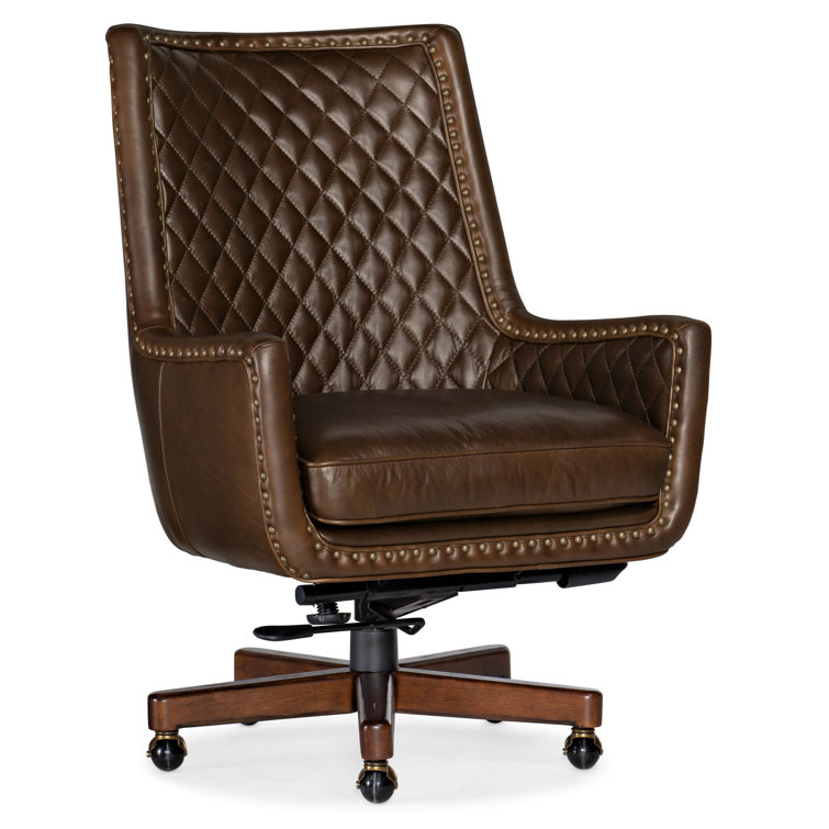 Valencia Arroz Aniline Leather Swivel Chair with Gold Nailhead Trim
