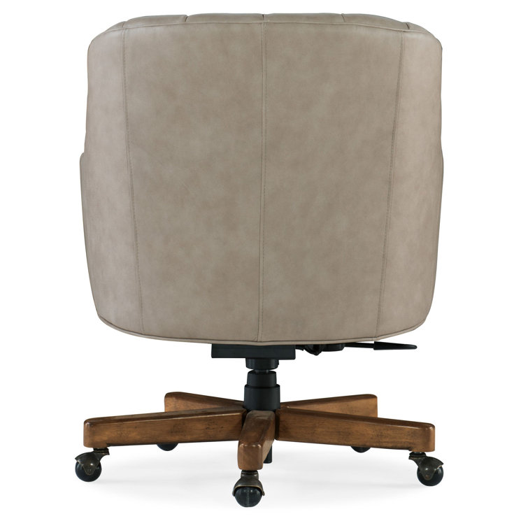 Haider Transitional Beige Leather Executive Swivel Chair with Dark Wood Base