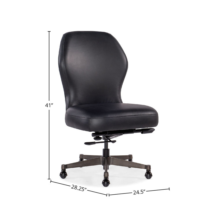 Black Leather Armless Swivel Task Chair with Gunmetal Base