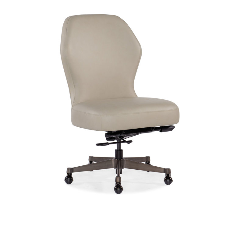 Beige Genuine Leather Swivel Task Chair with Gunmetal Base