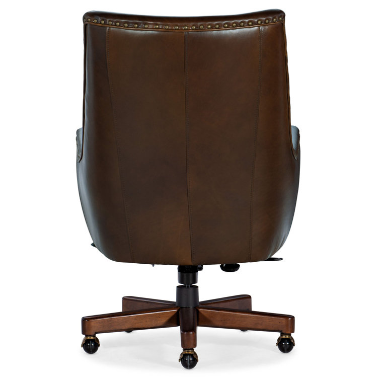 Valencia Arroz Aniline Leather Swivel Chair with Gold Nailhead Trim