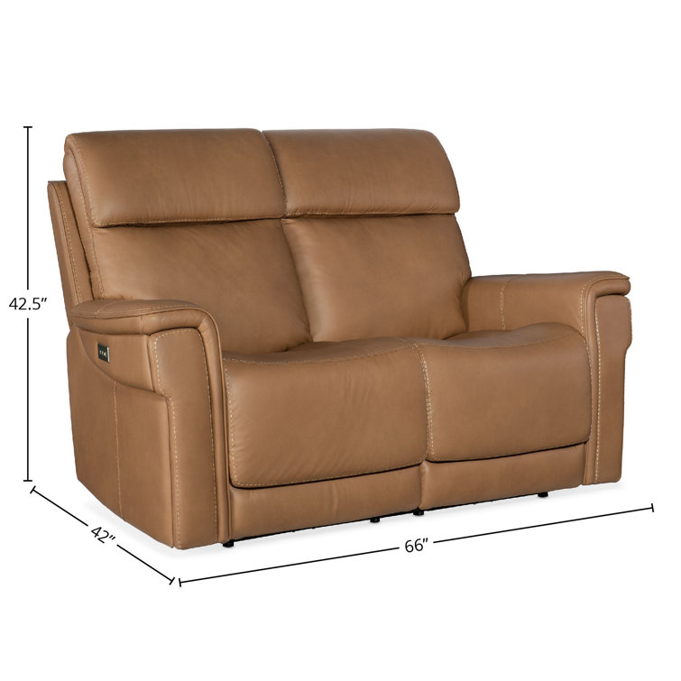 Sahara Sandalwood Leather Power Loveseat with Cup Holder