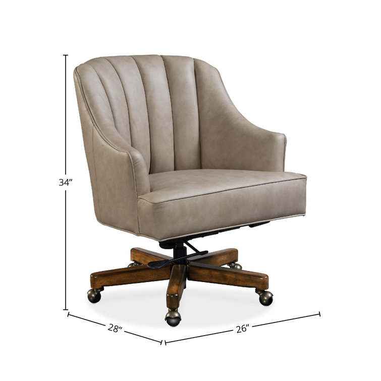Haider Transitional Beige Leather Executive Swivel Chair with Dark Wood Base