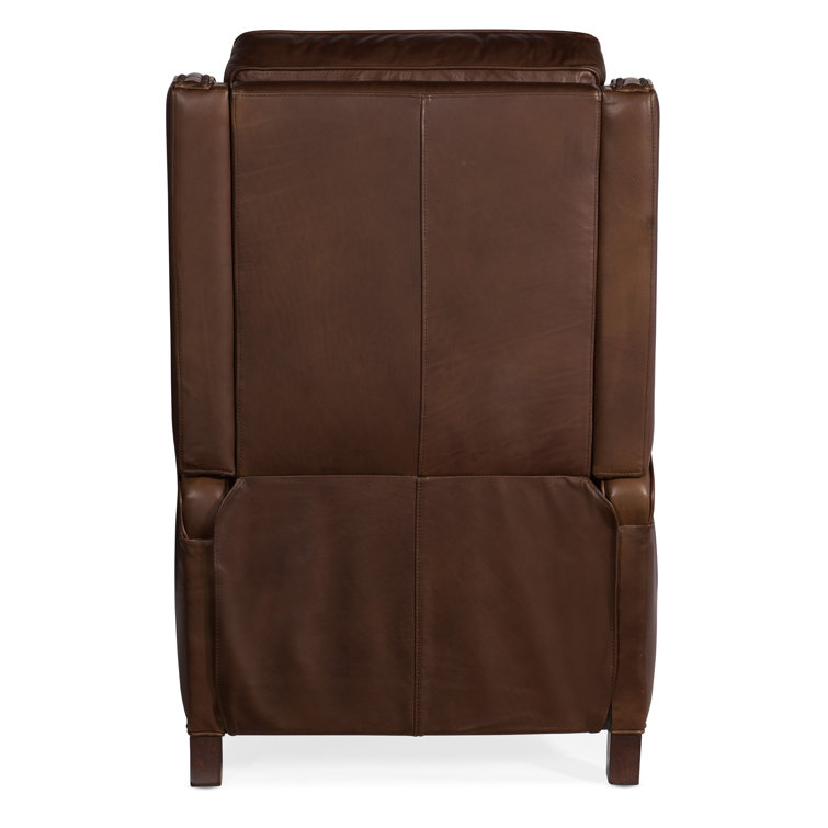 Handcrafted Beige Leather and Wood Traditional Recliner