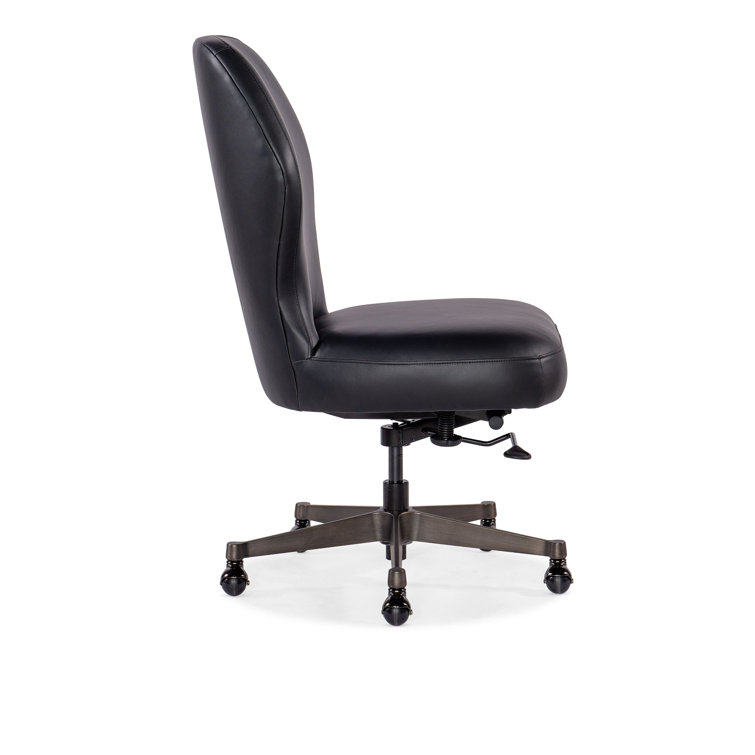 Black Leather Armless Swivel Task Chair with Gunmetal Base