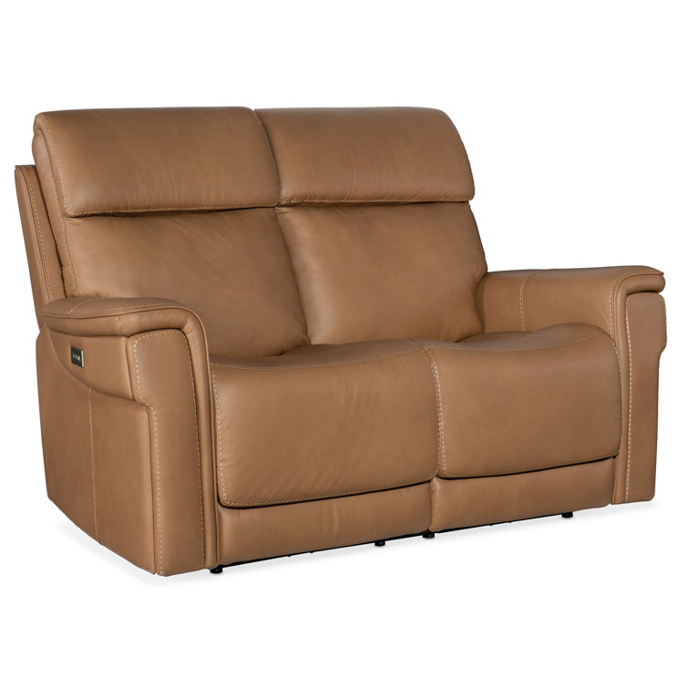 Sahara Sandalwood Leather Power Loveseat with Cup Holder