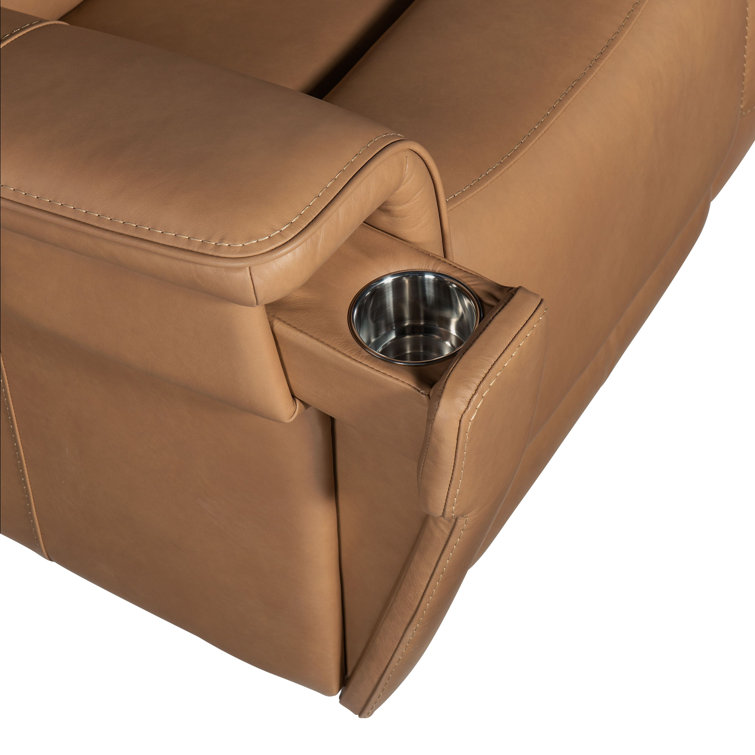 Sahara Sandalwood Leather Power Loveseat with Cup Holder