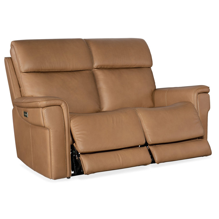 Sahara Sandalwood Leather Power Loveseat with Cup Holder