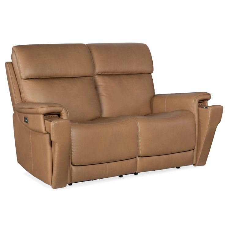 Sahara Sandalwood Leather Power Loveseat with Cup Holder