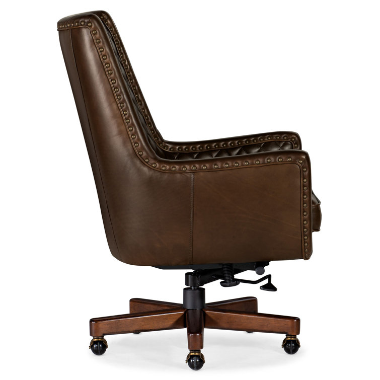 Valencia Arroz Aniline Leather Swivel Chair with Gold Nailhead Trim