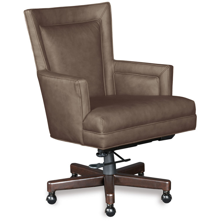 Aspen Lenado Beige Leather Executive Swivel Chair with Wood Base