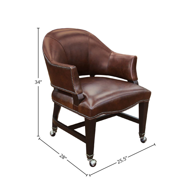 Brown Leather Upholstered Swivel Arm Chair with Wood Frame