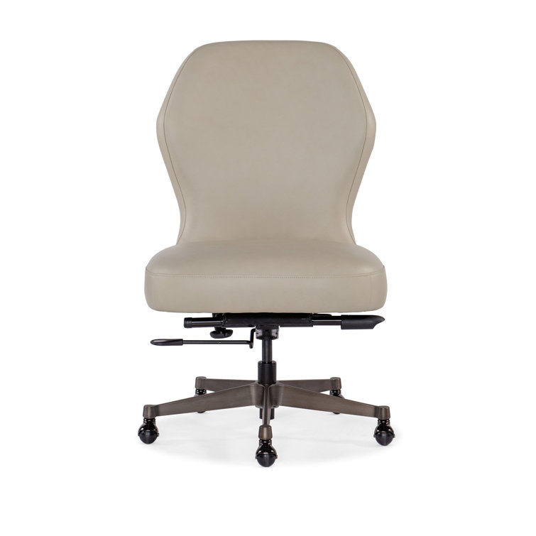 Beige Genuine Leather Swivel Task Chair with Gunmetal Base