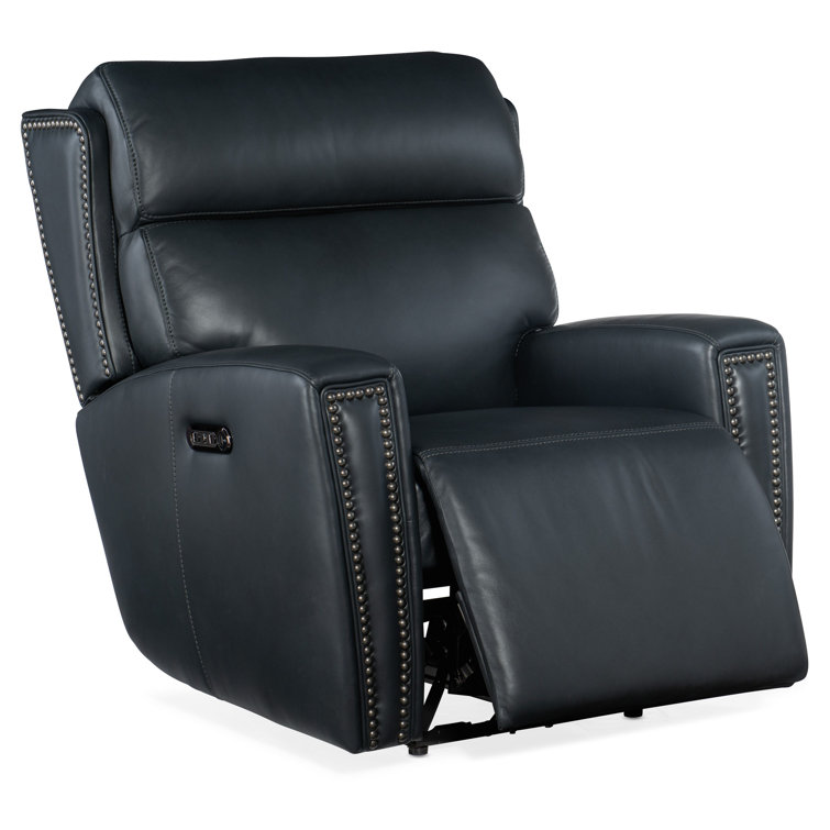 Salvo Denim Blue Handcrafted Leather Recliner with USB Port