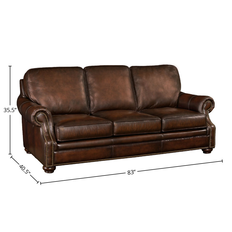 83'' Dark Brown Leather Sofa with Nailhead Trim