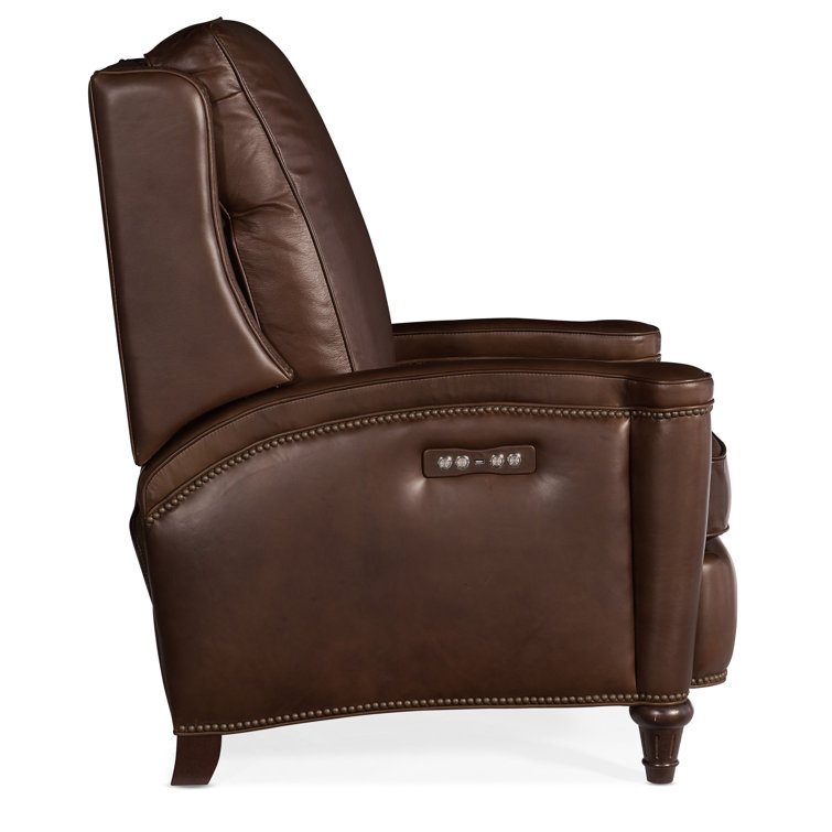 Handcrafted Beige Leather and Wood Traditional Recliner