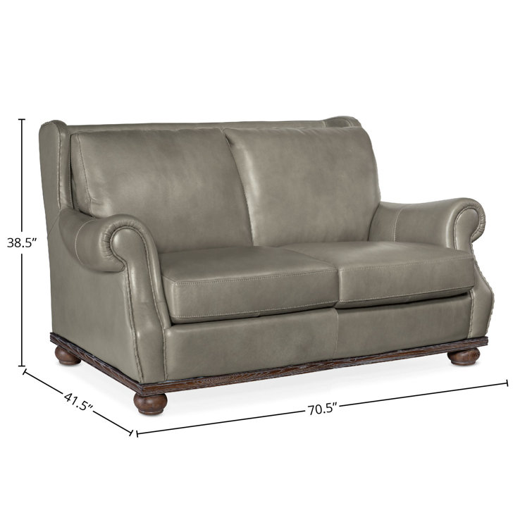 Derrick Gray Leather Loveseat with Dark Wood Base
