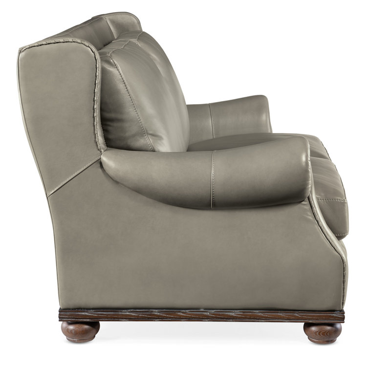 Derrick Gray Leather Loveseat with Dark Wood Base