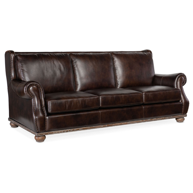 Derrick Burnt Umber Leather Reclining Sofa with Rolled Arms