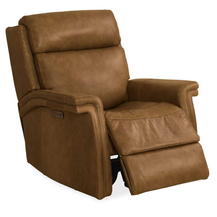 Venerando Latte Brown Leather Power Recliner with USB Port