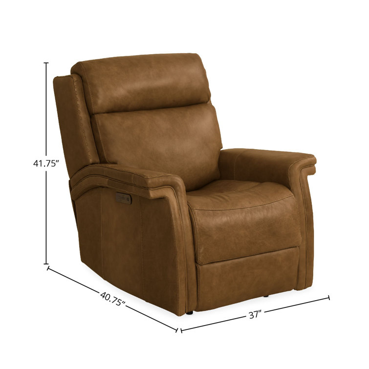 Venerando Latte Brown Leather Power Recliner with USB Port
