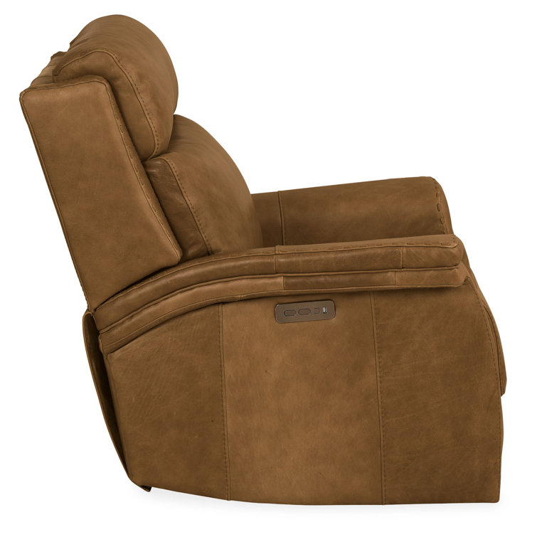 Venerando Latte Brown Leather Power Recliner with USB Port