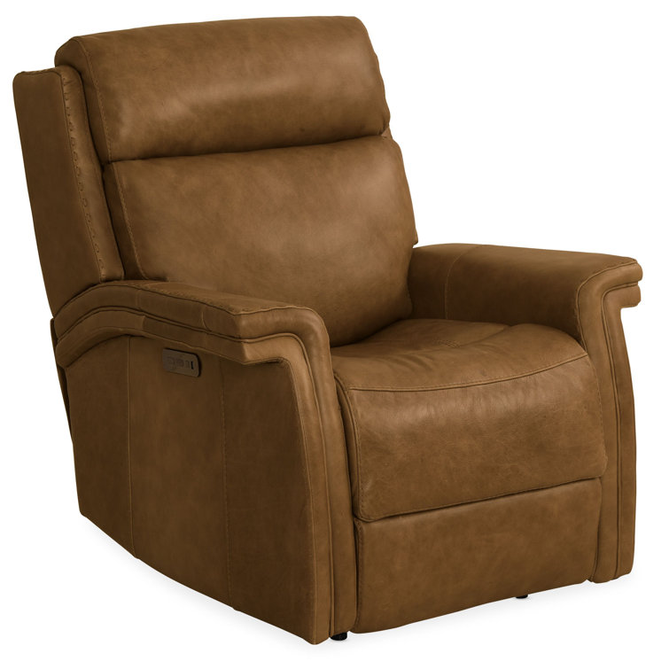 Venerando Latte Brown Leather Power Recliner with USB Port