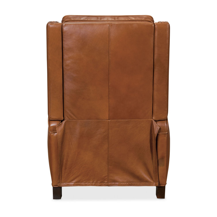 Handcrafted Beige Leather and Wood Traditional Recliner
