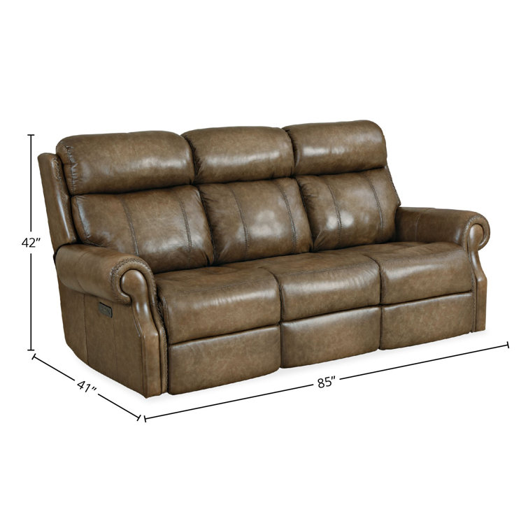Brooks Brown Leather Power Reclining Sofa with Rolled Arms