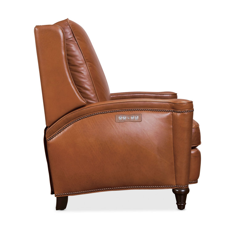 Handcrafted Beige Leather and Wood Traditional Recliner